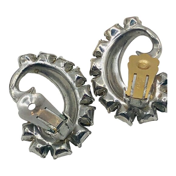 Lot Of 4 Costume Earrings Chunky Glass Rhinestones Clip Screw Back Paisley - Picture 10 of 16